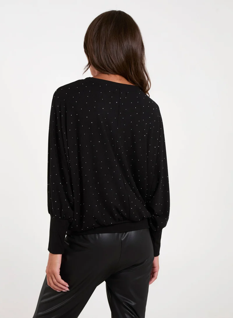 Blue Vanilla Batwing Top With Diamantes