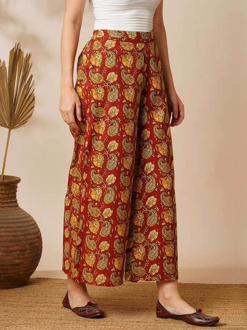 globus Women Paisley Printed Flared Slip-On Palazzos