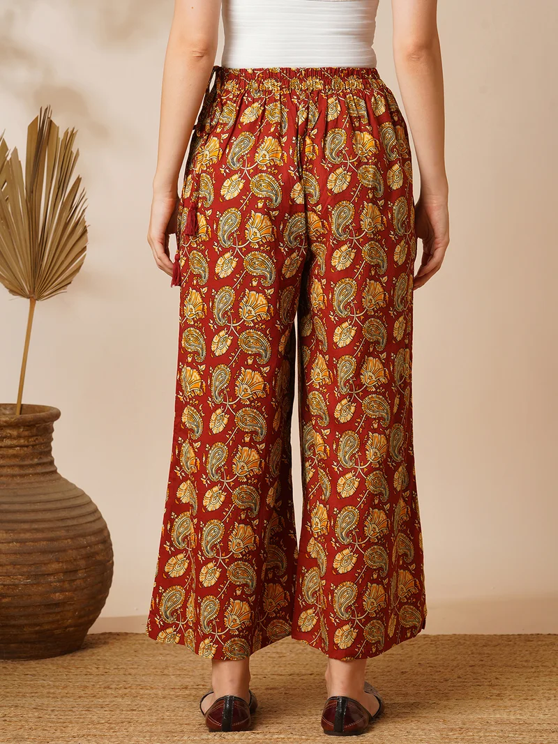 globus Women Paisley Printed Flared Slip-On Palazzos