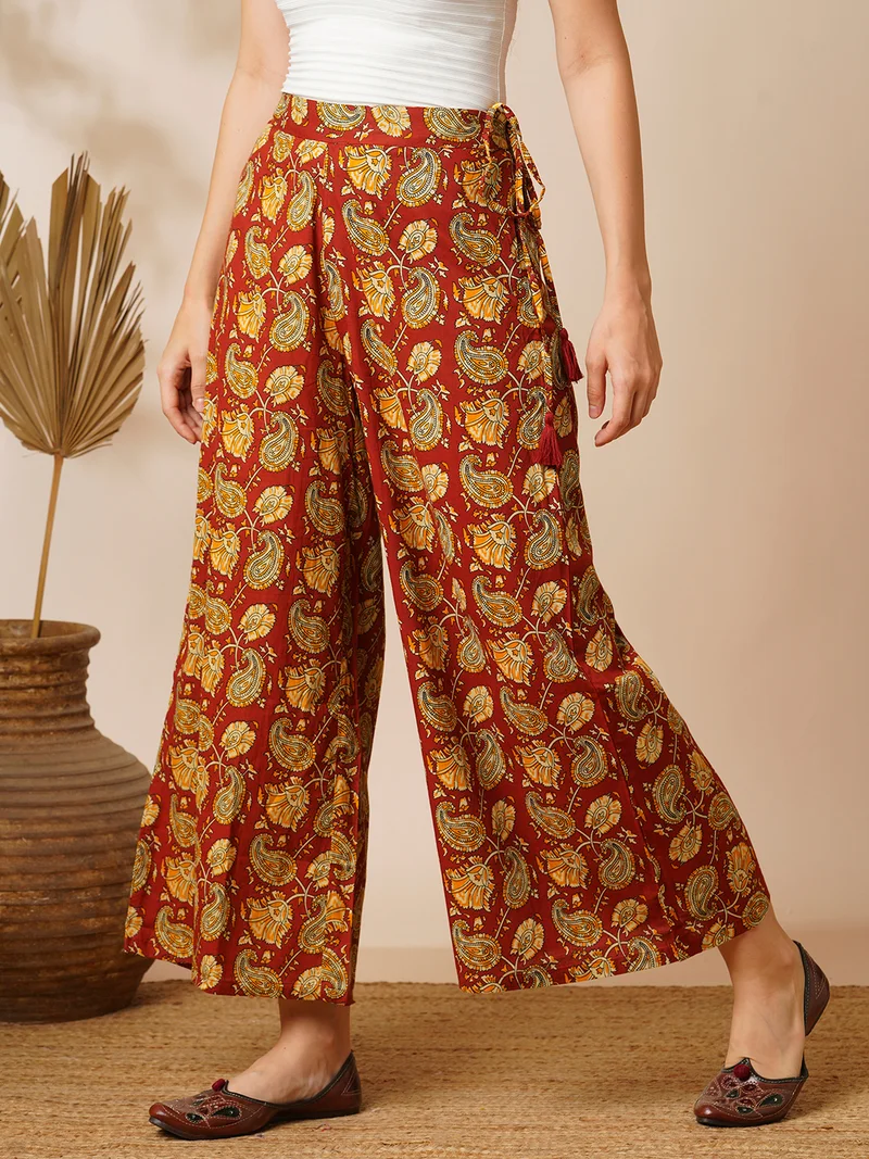 globus Women Paisley Printed Flared Slip-On Palazzos