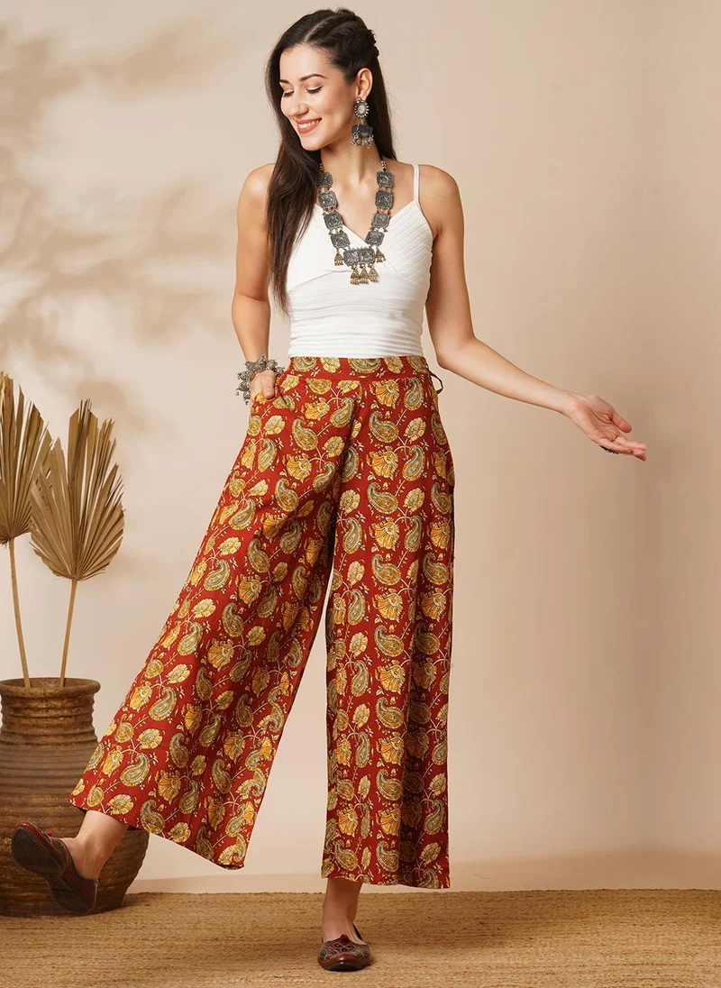 globus Globus Women Paisley Printed Flared Slip-On Palazzos