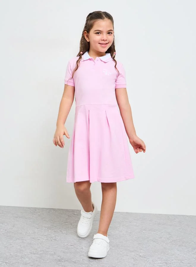 ستايلي Girls Pink Polo Dress with Minimal Embroidery