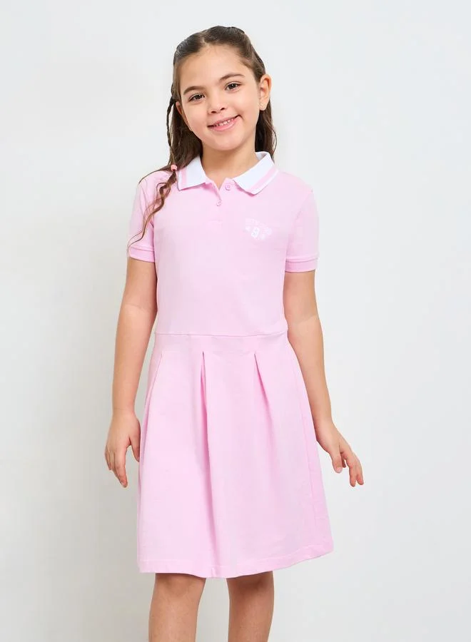 ستايلي Girls Pink Polo Dress with Minimal Embroidery