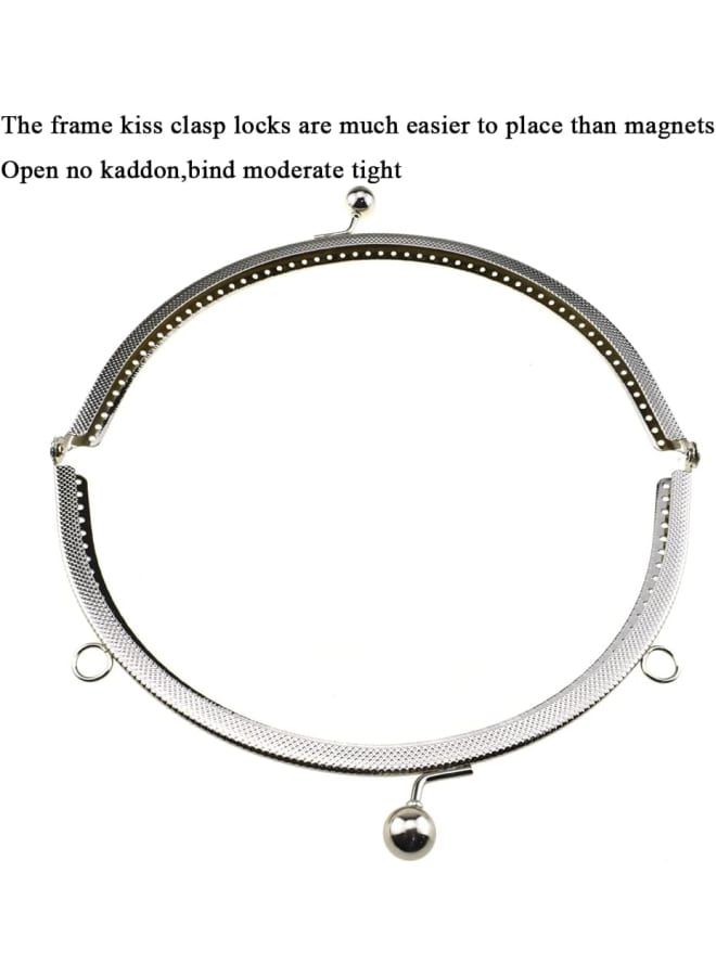20cm Length Half Round Frame Kiss Clasp Smooth Grip Action Close Securely Neutral Appearance Metal Decorative Buckle Lock Hasp Silver 2 PCS for DIY Craft Wallets Bags  - Image 4