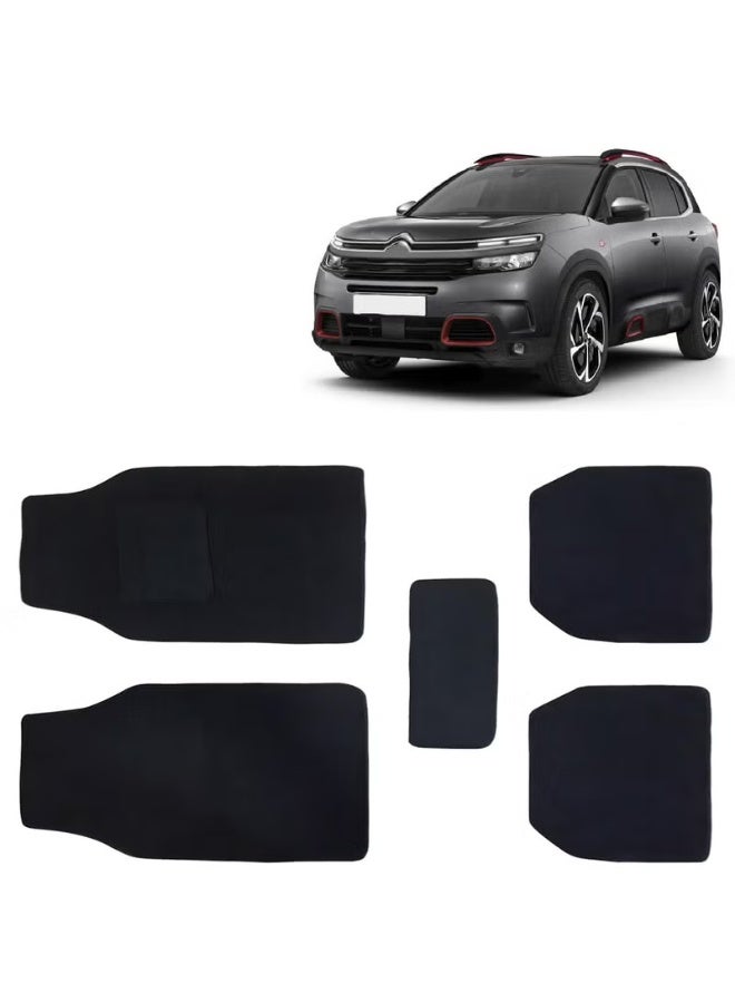 كلاسيك سجادات أرضية سيارة عالمية على شكل سجاد لسيارة سيتروين C5 Aircross موديل 2021 فصاعدًا، لون أسود، سجادات أرضية سيارة مضادة للانزلاق، مجموعة كاملة من 5 قطع من سلسلة Executive Series - Image 1