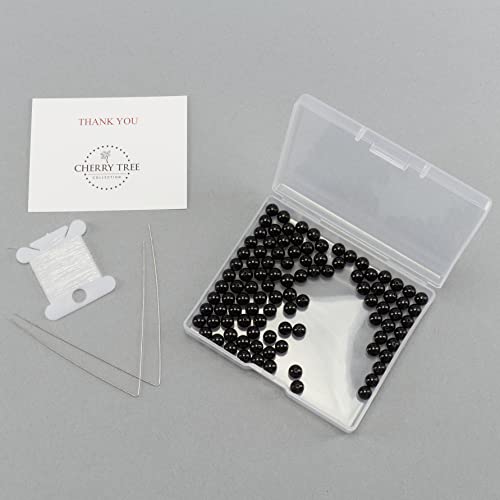 Cherry Tree Collection | 100PCS 6mm Black Agate Gemstone Round Beads for Jewelry Making | Includes Storage Box, Elastic String, and Needles - Image 2