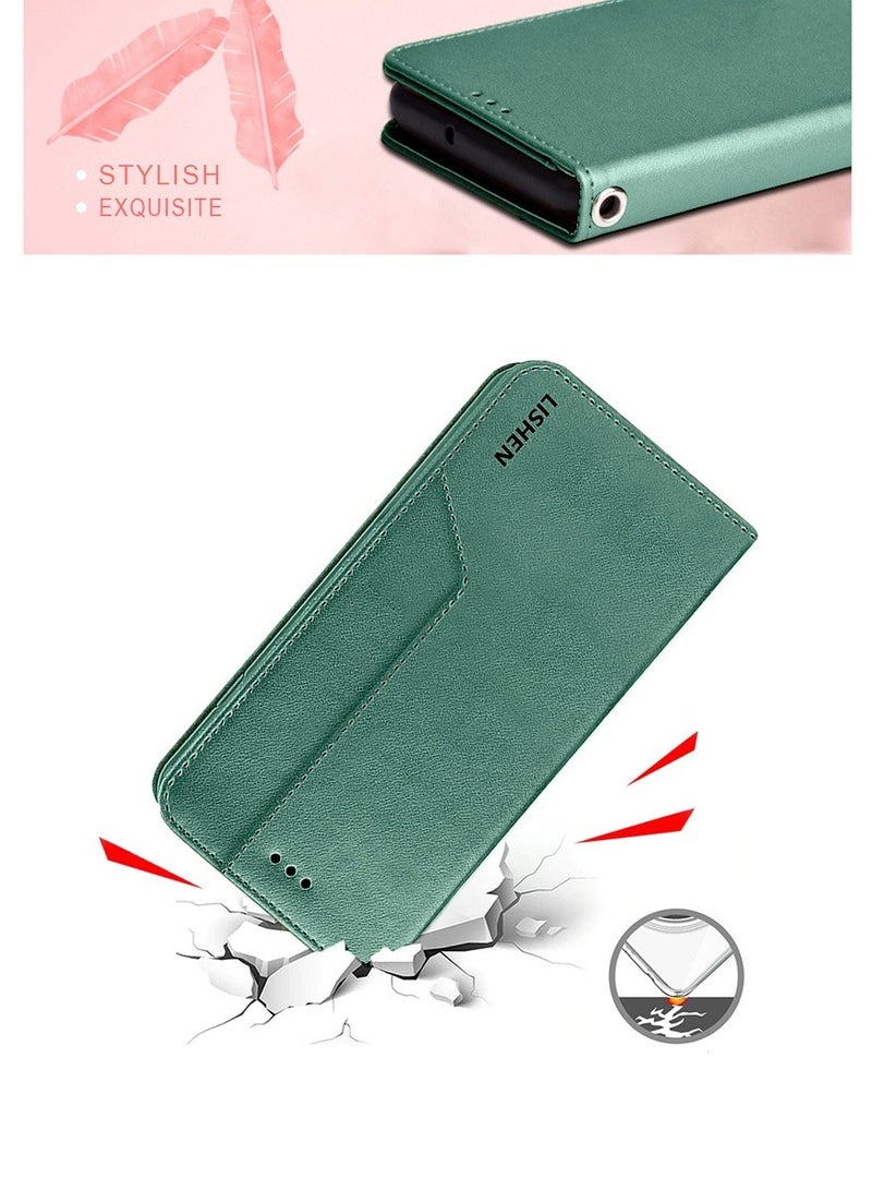 Lishen غطاء حماية أنيق من الجلد الفاخر مع قفل مغناطيسي لهاتف Xiaomi Redmi 13C - أخضر زمردي - Image 3