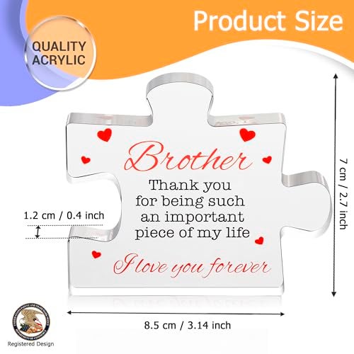 VELENTI Brother Gifts - Engraved Acrylic Block Puzzle Brother Gift 4.1 x 3.5 inch - Cool Brother Gifts from Sister, Brother - Birthday, Christmas, Graduation Gifts for Big Brother, Little Brother - Image 3