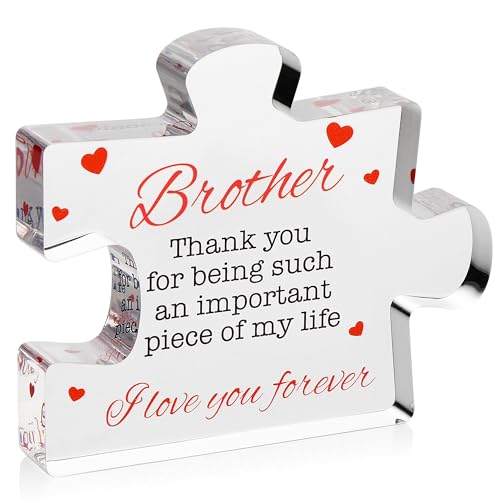 VELENTI Brother Gifts - Engraved Acrylic Block Puzzle Brother Gift 4.1 x 3.5 inch - Cool Brother Gifts from Sister, Brother - Birthday, Christmas, Graduation Gifts for Big Brother, Little Brother - Image 1