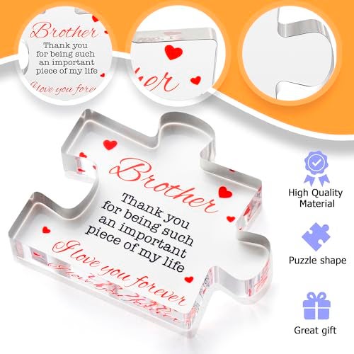 VELENTI Brother Gifts - Engraved Acrylic Block Puzzle Brother Gift 4.1 x 3.5 inch - Cool Brother Gifts from Sister, Brother - Birthday, Christmas, Graduation Gifts for Big Brother, Little Brother - Image 2