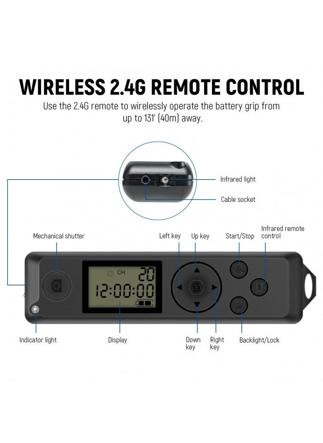 Neewer NEEWER Vertical 2.4G Battery Grip Replacement for BG-R10 with 2.4G Remote Control, Compatible with Canon EOS R5 R5C R6 R6 Mark II Mirrorless Cameras Using LP-E6/LP-E6N/LP-E6NH Batteries (BG-R10RC-L)  - Image 4