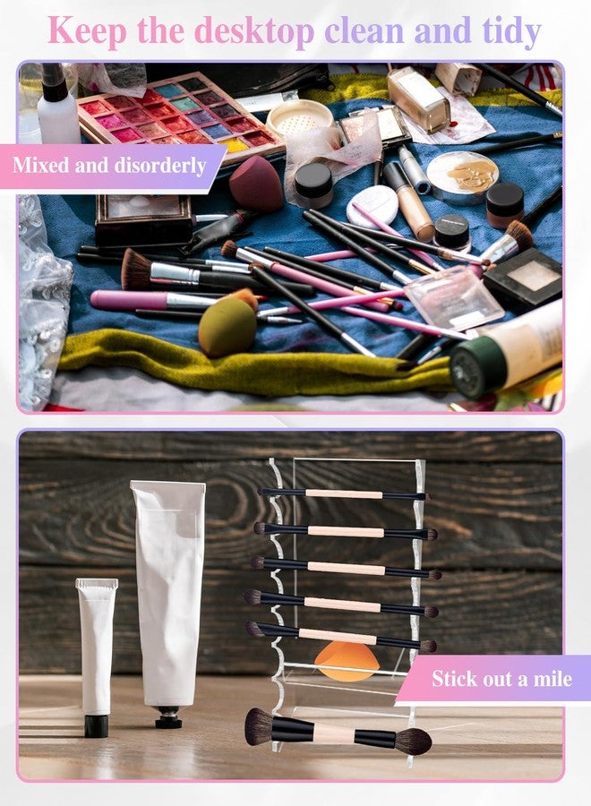 sousac 2 Pcs Acrylic Makeup Brush Holder, 16 Tier Unique Clear Paint Brush Drying Rack Hair Brush Holder for Women, Acrylic Pen Holder Display Stand for Home School Office or Store Use - Image 3