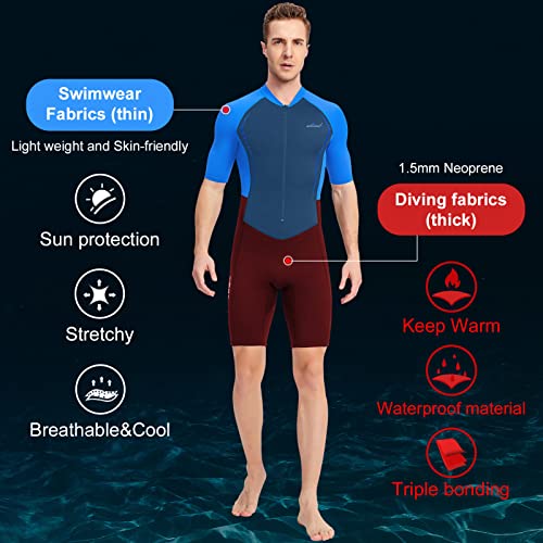 DIVE & SAIL Men’s Dive Skin Wetsuit Neoprene Short Sleeve Wetsuit One Piece Zipper Diving Suit UPF 50+ Shorty Wetsuits Sun Protection Scuba Swimsuit 3XL - Image 4
