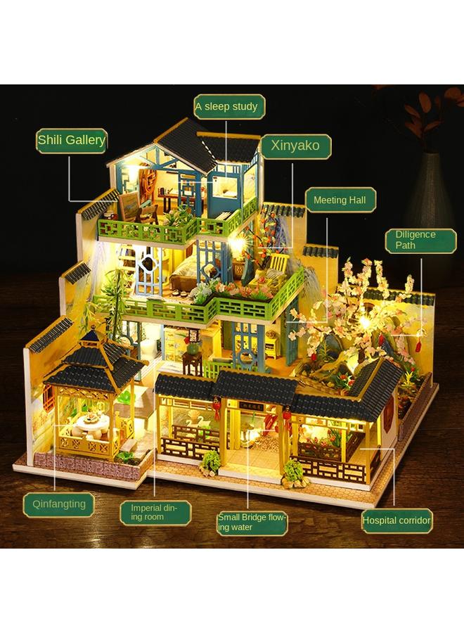 الأزرق جي دبليو منزل Jiate DIY House Fuchun Mountain Residence ، مبنى خشبي مصنوع يدويًا على الطراز الصيني ، منزل فيلا كبير ، هدية فتاة إبداعية - Image 3