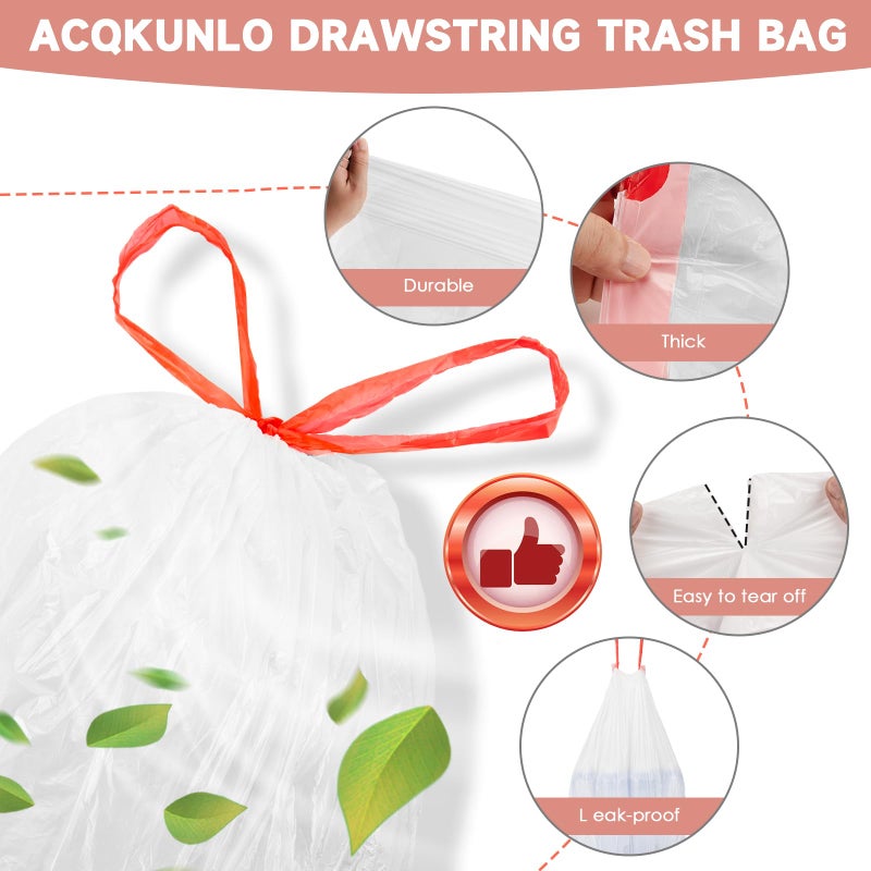 Magesh White 1.6 Gallon Trash Bags Drawstring - Unscented Small Garbage Bags for Bathroom Can Bulk Strong Thick Mini Waste Basket Plastic Liners for Home Kitchen 60 Count Magesh - Image 5