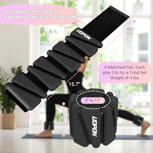 UOPON Wrist Ankle Weights for Women Set of 2, Adjustable Silicone Weighted Bangles, Wearable Ultra-durable Strips Weight Bracelet 4 lbs for Yoga, Pilates, Barre, Walking, Arm & Leg Workout - Image 4