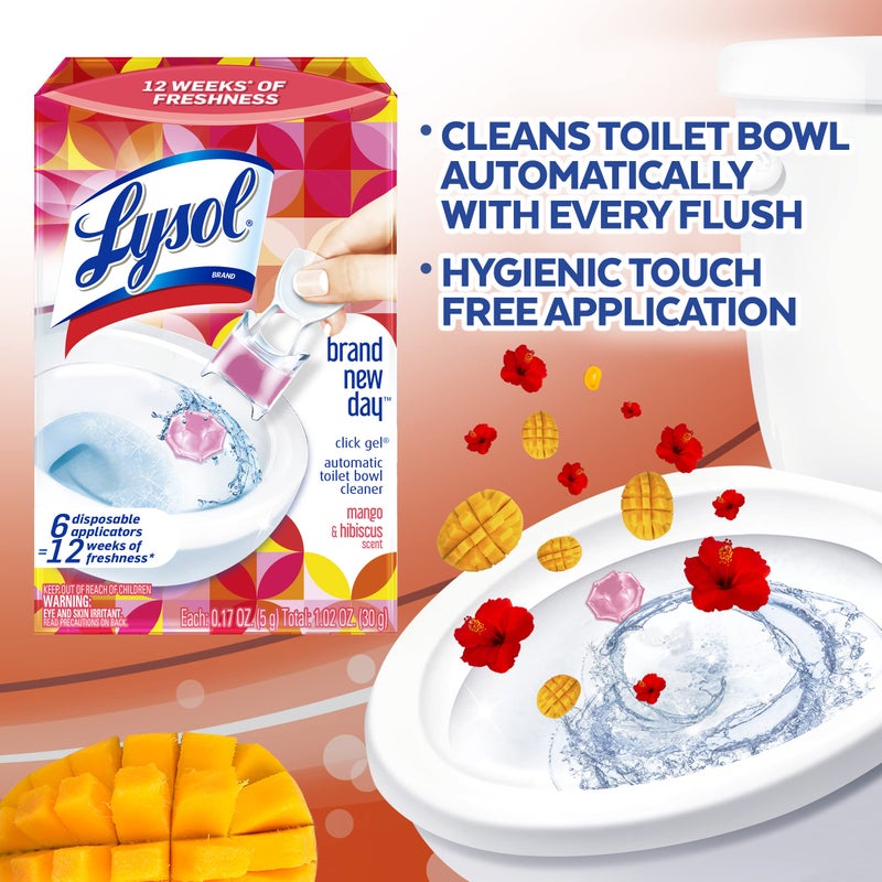 Lysol Click Gel Automatic Toilet Bowl Cleaner, Gel Toilet Bowl Cleaner, For Cleaning and Refreshing, Mango & Hibiscus, 6 Count (Pack of 1) - Image 3