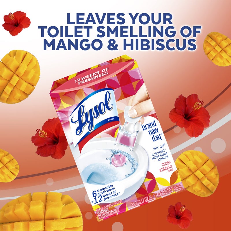 Lysol Click Gel Automatic Toilet Bowl Cleaner, Gel Toilet Bowl Cleaner, For Cleaning and Refreshing, Mango & Hibiscus, 6 Count (Pack of 1) - Image 2