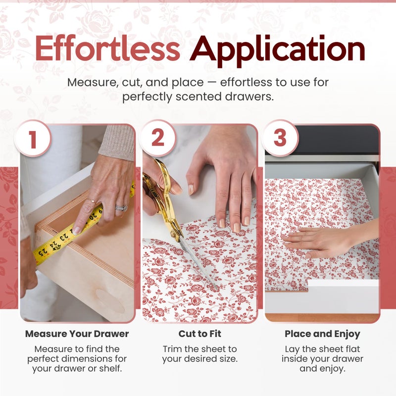Linda's Essentials Rose Scented Drawer Liners for Dresser Drawers (10 Large Sheets, 19.7" x 14.4") - Non Adhesive Drawer Paper Liner for Bedroom Dresser & Closet Shelves by Lindaâ€™s Essentials - Image 4