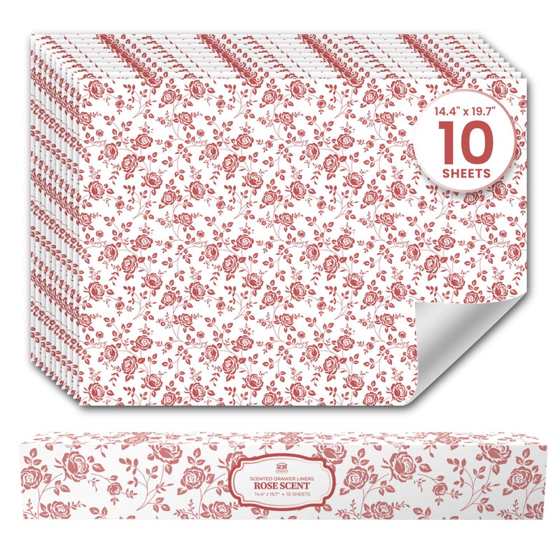 Linda's Essentials Rose Scented Drawer Liners for Dresser Drawers (10 Large Sheets, 19.7" x 14.4") - Non Adhesive Drawer Paper Liner for Bedroom Dresser & Closet Shelves by Lindaâ€™s Essentials - Image 1