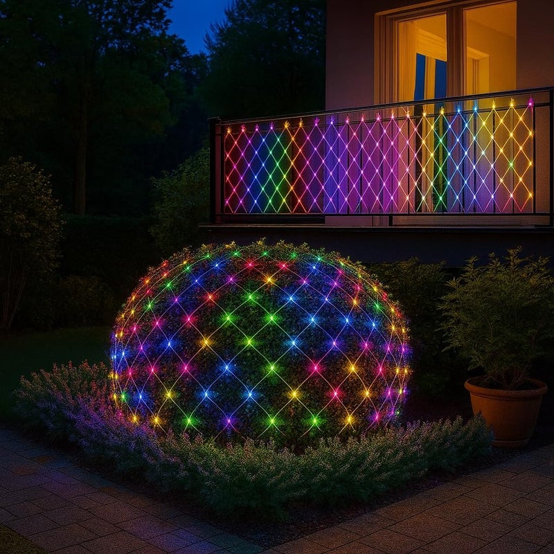 Gesto أضواء شبكة مصنوعة من الشبك - 200 مصباح LED متعدد الألوان مقاوم للماء مع جهاز تحكم عن بعد و 8 أوضاع | أضواء ستارة شبكية للشرفة والحديقة والفناء والداخل والخارج، زينة ديوالي وعيد الميلاد (6 × 6 قدم) - Image 3