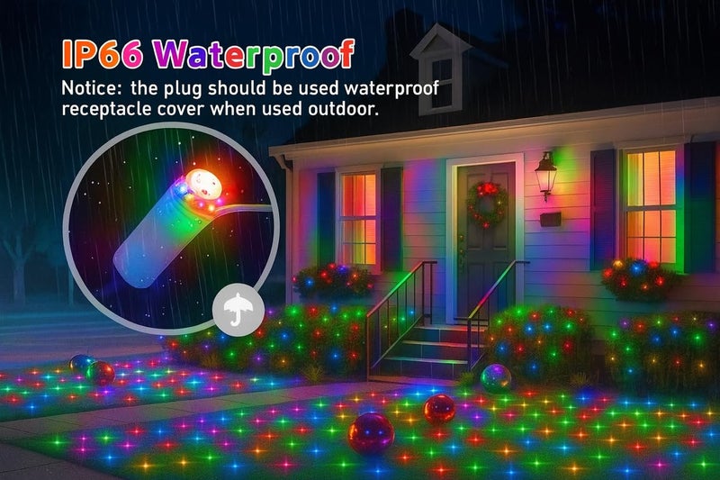 Gesto أضواء شبكة مصنوعة من الشبك - 200 مصباح LED متعدد الألوان مقاوم للماء مع جهاز تحكم عن بعد و 8 أوضاع | أضواء ستارة شبكية للشرفة والحديقة والفناء والداخل والخارج، زينة ديوالي وعيد الميلاد (6 × 6 قدم) - Image 5
