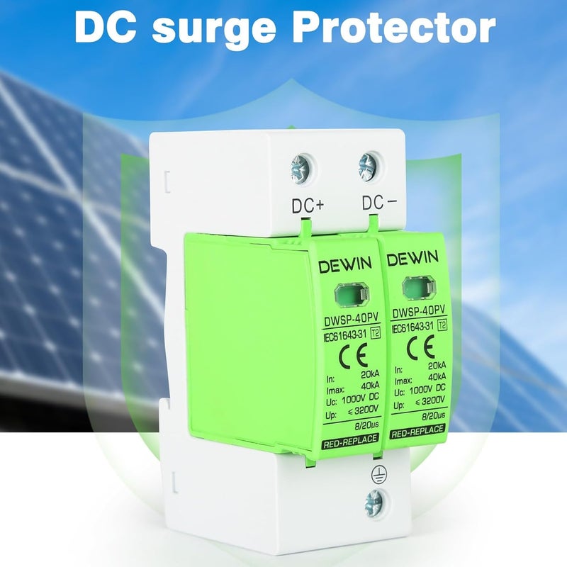 DEWIN Surge Protection Device, 2P 40KA Photovoltaic Lightning Arrester Device DC 1000V Surge Protector Lightning Protection Device 35mm DIN Rail - Image 4