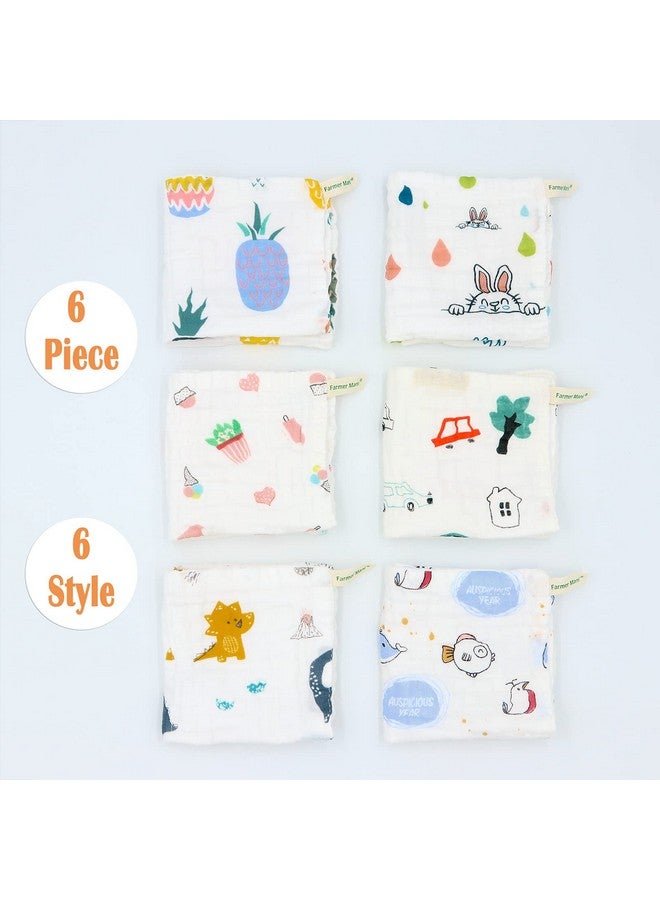 Farmer Mani Muslin Baby Washcloths Set (6-Pack), 6-Layer Natural Cotton Infant Face Towel, Ideal for Sensitive Skin and Baby, Reusable Wipes Multipurpose 11.8 x 11.8 inches (Square) - Image 2
