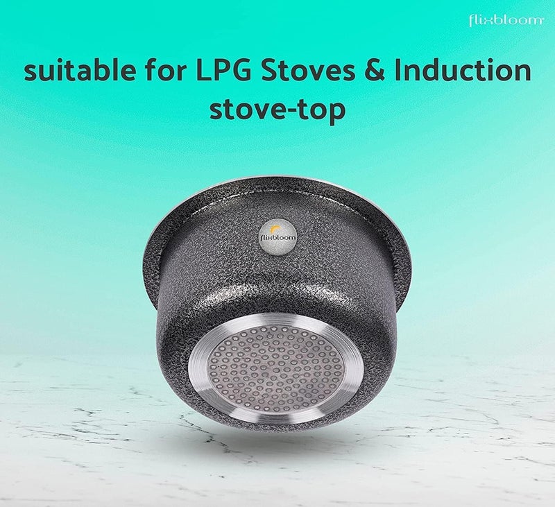 FLIXBLOOM Flixbloom Imperial Hammertone Black Hard Anodised Multipurpose Induction Base LPG Gas Stove Friendly Cookware TopeBhagonaContainerPatila Cook Serve Tope Without Lid 6 Litre Tope  - Image 4
