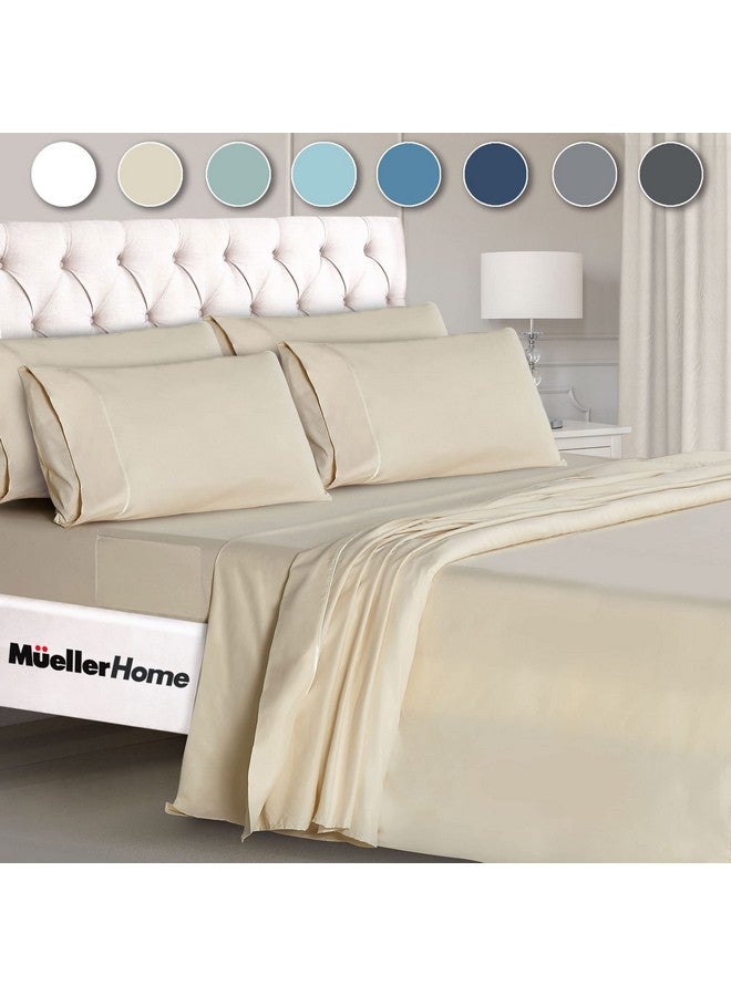 Mueller Mueller Luxury 6 Piece Queen Sheet Set - Ultra-Soft 1800 Series, Cooling & Breathable Hotel Quality Bed Sheets, Deep Pocket up to 16" - Hypoallergenic, Wrinkle-Resistant, Oeko-TEX, Cream  - Image 1