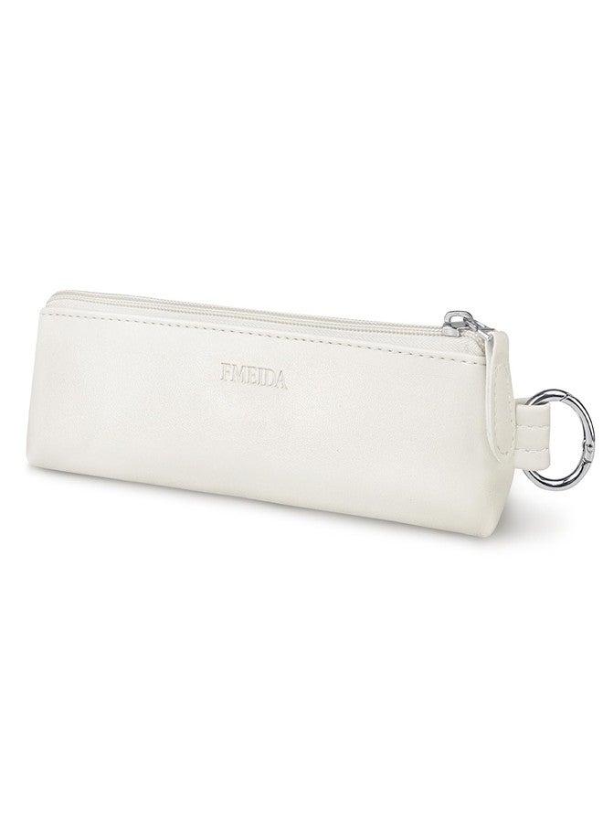 Fmeida Small Pencil Case - Velvet Lined Pencil Pouch PU Leather Pencil Bag Portable Office Stationery Pouches - Apricot - Image 1