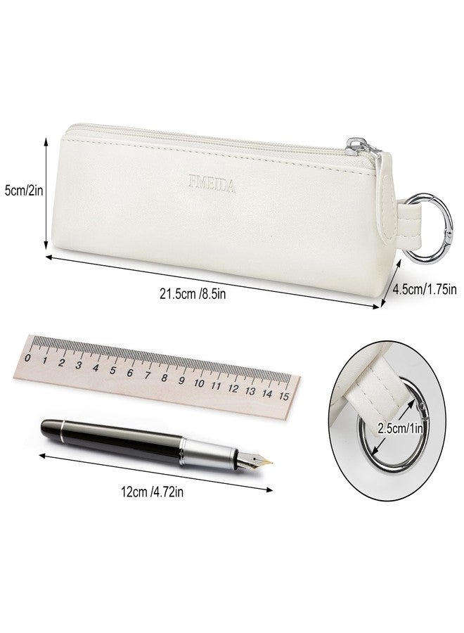 Fmeida Small Pencil Case - Velvet Lined Pencil Pouch PU Leather Pencil Bag Portable Office Stationery Pouches - Apricot - Image 3