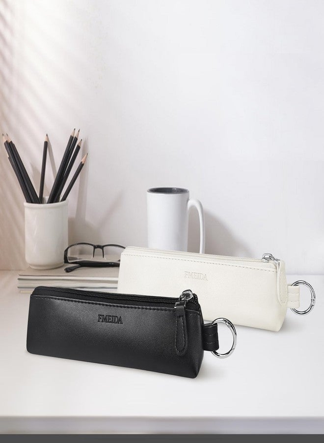 Fmeida Small Pencil Case - Velvet Lined Pencil Pouch PU Leather Pencil Bag Portable Office Stationery Pouches - Apricot - Image 5