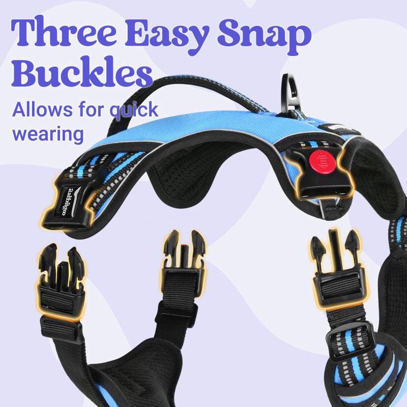 rabbitgoo Dog Harness Medium Sized, No Pull Pet Harness with Soft Padded Handle, Adjustable Reflective Vest with 3 Buckles, Easy Walking Harness with 2 Leash Clips, Light Blue, M - Image 5