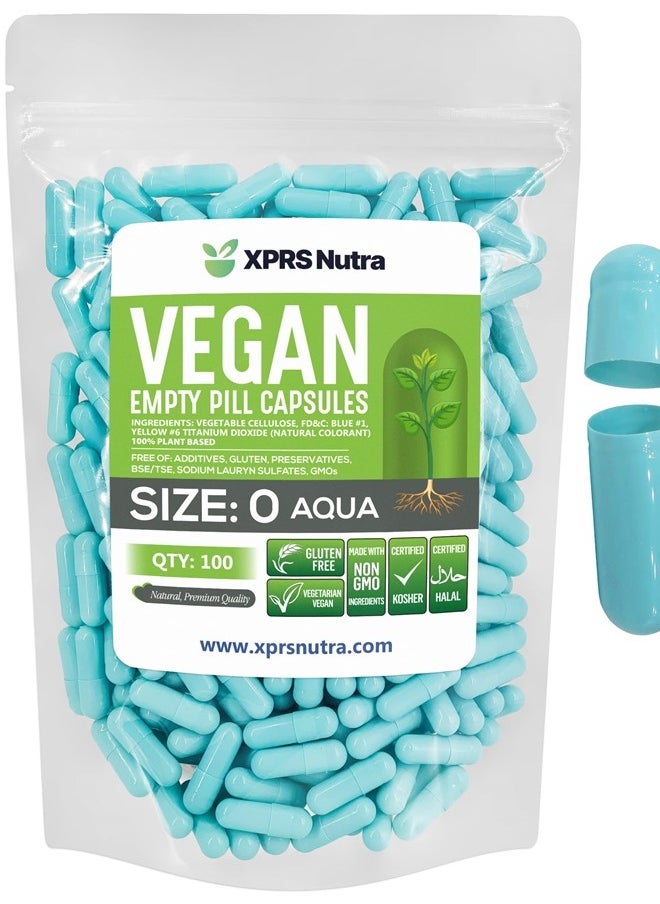XPRS Nutra - Size 0 Empty Capsules - 100 Count Empty Vegan Capsules - Vegetarian Empty Pill Capsules - DIY Vegetable Capsule Filling - Veggie Pill Capsules Empty Caps (Aqua) - Image 1