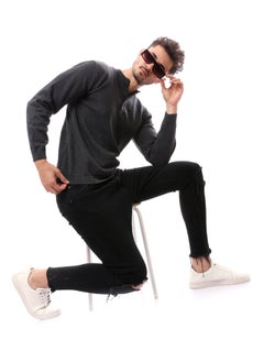 Heather Grey Slip On With Buttons Pullover_Grey