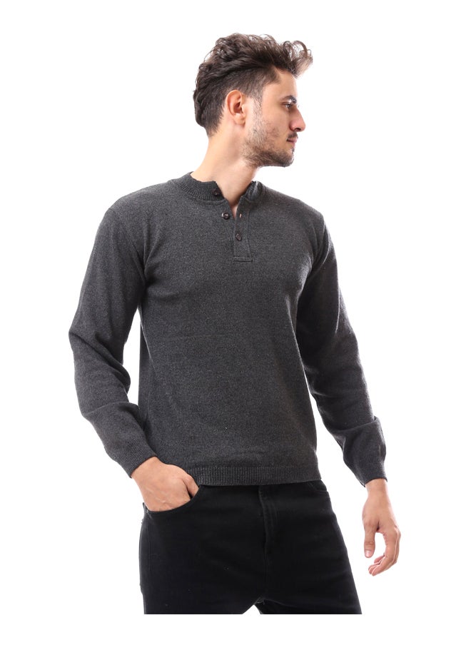 Andora - Heather Grey Slip On With Buttons Pullover_Grey - Image 1