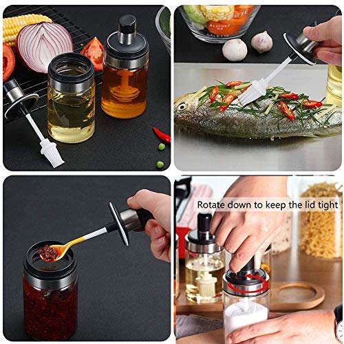 Anugrah Borosilicate Glass Food Storage Spice Salt Sugar Condiment Jar with Spoon and Olive Oil Bottle with Brush Airtight Cap for Kitchen Restaurants 250ml Transparent 1 Brush Spoon Jar - Image 4