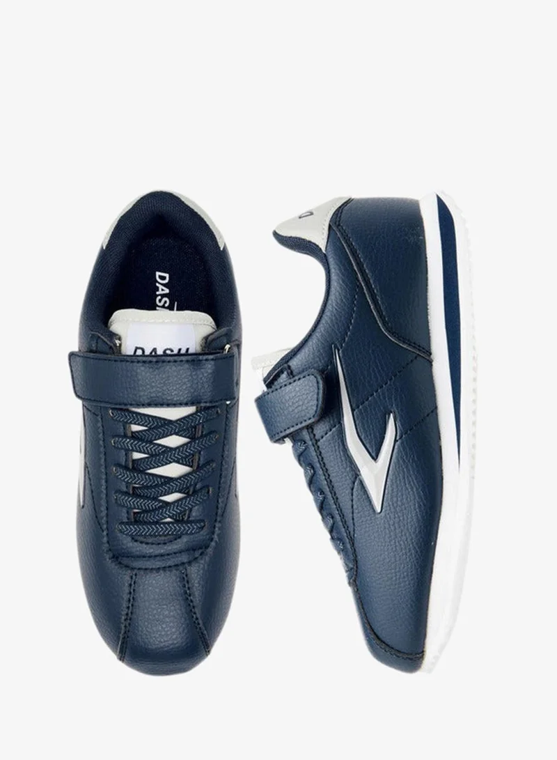 Dash Panelled Sneakers with Hook and Loop Closure