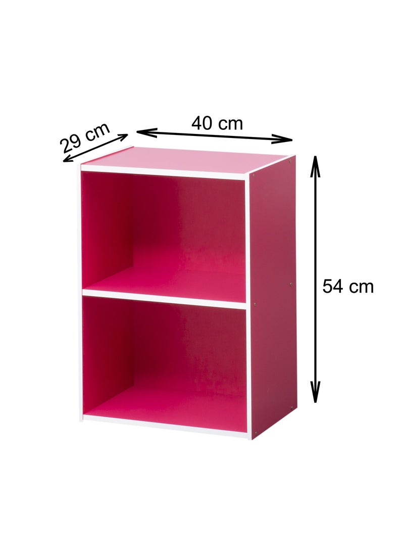 WT-EASYCARE - 2-Tier Engineered Wood Open Shelf- Pink | Double-Layered Engineered Wood Shelves | Wooden Organizer | Open Wooden Cabinet with Shelves | Wooden Display Shelf| Book Shelf - Image 1