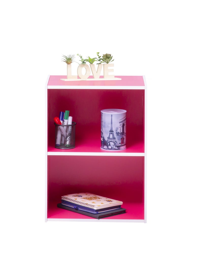 WT-EASYCARE - 2-Tier Engineered Wood Open Shelf- Pink | Double-Layered Engineered Wood Shelves | Wooden Organizer | Open Wooden Cabinet with Shelves | Wooden Display Shelf| Book Shelf - Image 1