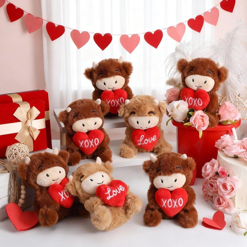 Sotiff 12 Pcs Valentines Day Stuffed Animal Highland Cow Plush 59 Inch Plush Cows with Love Xoxo Hearts Cute Valentine Romantic Gifts for Women Men Wife Couples Valentine Party Favor Exchange - Image 3