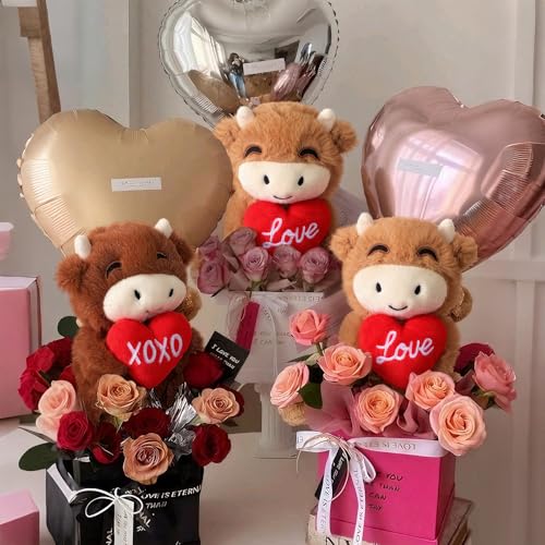Sotiff 12 Pcs Valentines Day Stuffed Animal Highland Cow Plush 59 Inch Plush Cows with Love Xoxo Hearts Cute Valentine Romantic Gifts for Women Men Wife Couples Valentine Party Favor Exchange - Image 5