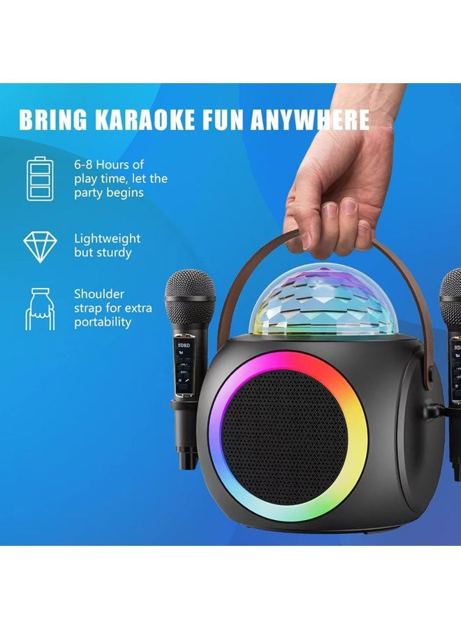 Portable Bluetooth Speaker Wireless Bluetooth Speaker  Portable Mini Speaker  Portable Bluetooth Karaoke Speaker With 2 Wireless Mic Rgb Light  Stereo Sound  Support Tf Card, U Disk Black  - Image 2