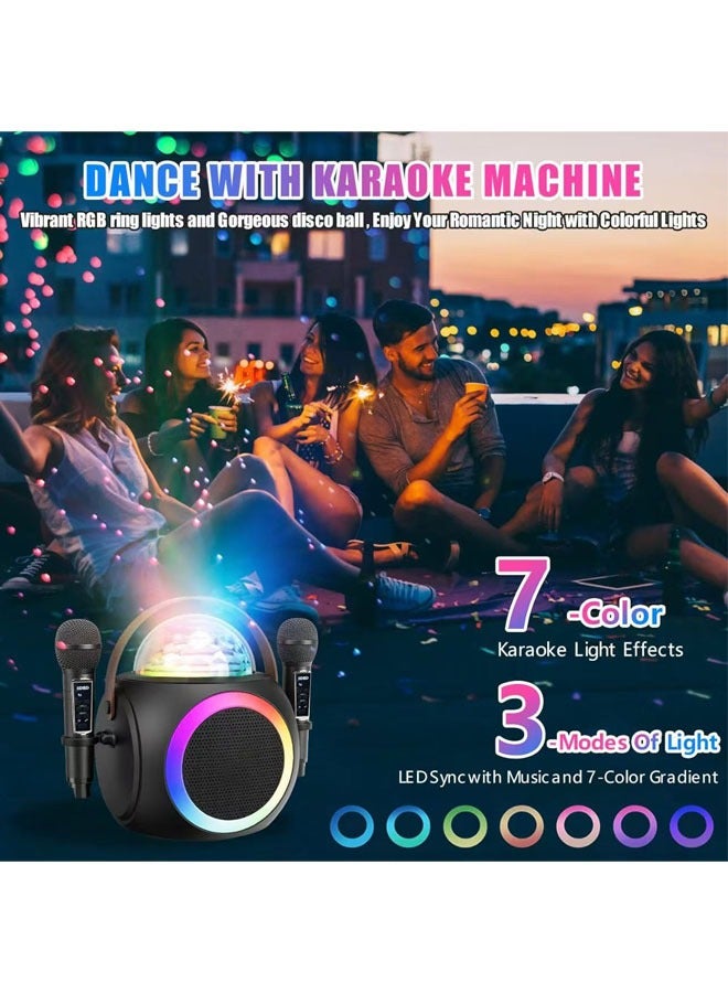Portable Bluetooth Speaker Wireless Bluetooth Speaker  Portable Mini Speaker  Portable Bluetooth Karaoke Speaker With 2 Wireless Mic Rgb Light  Stereo Sound  Support Tf Card, U Disk Black  - Image 3