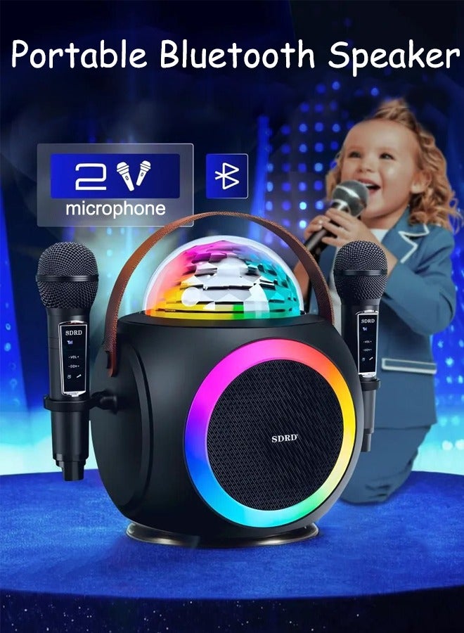 Portable Bluetooth Speaker Wireless Bluetooth Speaker  Portable Mini Speaker  Portable Bluetooth Karaoke Speaker With 2 Wireless Mic Rgb Light  Stereo Sound  Support Tf Card, U Disk Black  - Image 1