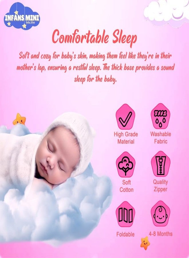 Infans Mini New Born Baby Bedding Set Premium Cotton|Baby Carry Bed|Mosquito Net Bed|Baby Sleeping Bed for 4-8 Months Babies(Mega)|Unisex 3 Pcs Portable Bedding Set |(Elephant Pink) - Image 3