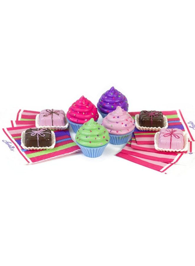 Sophia's Dollsized Sprinkled Cupcakes & Petit Fours Dessert Set With 8 Pretend Treats Plus Napkins For 18" Dolls, Multicolor - Image 1