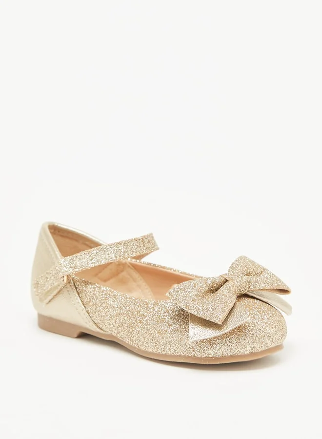 JUNIORS Girls Bow Accented Glitter Textured Mary Jane Shoes