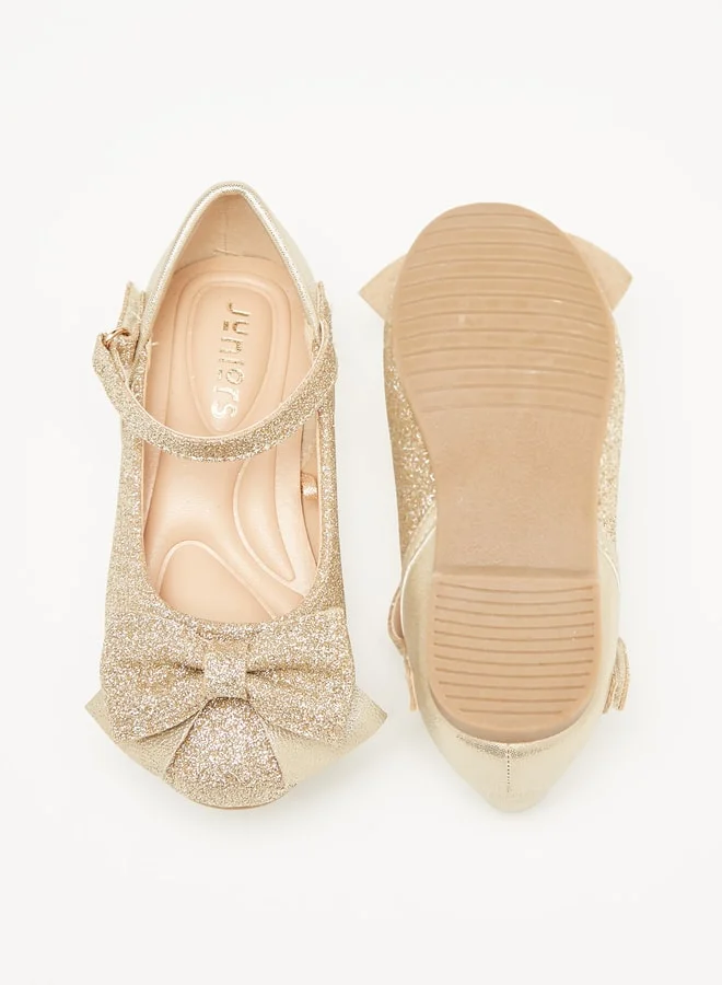 JUNIORS Girls Bow Accented Glitter Textured Mary Jane Shoes